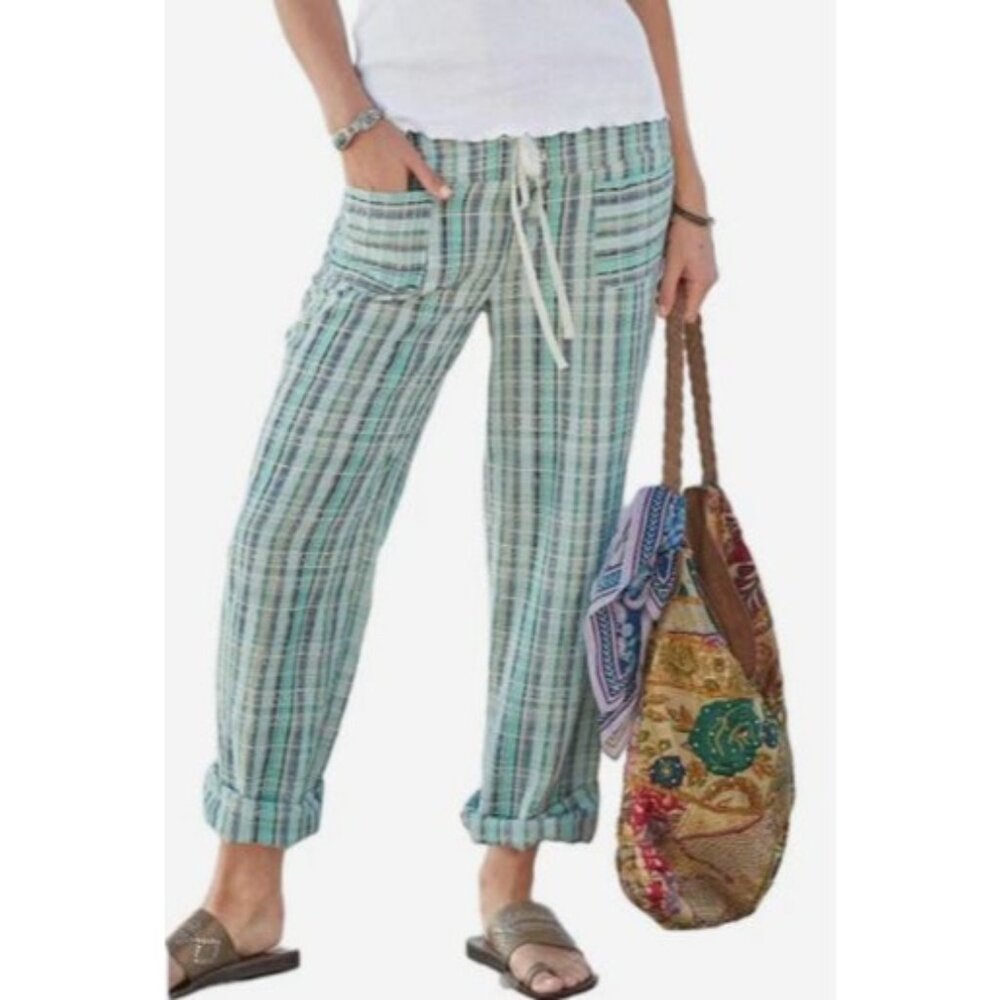 Sundance Gigi Pants Womens XS Blue Plaid Preppy Coastal Beachy Casual Vacation